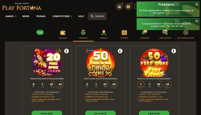 PlayFortuna(プレイフォーチュナ)入金不要ボーナス