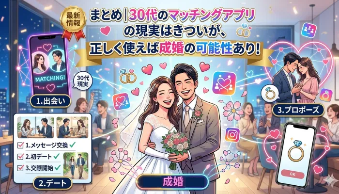 まとめ｜30代のマッチングアプリの現実はきついが、正しく使えば成婚の可能性あり！
