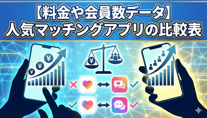 料金や会員数データ・人気マッチングアプリの比較表のタイトルアイキャッチ画像