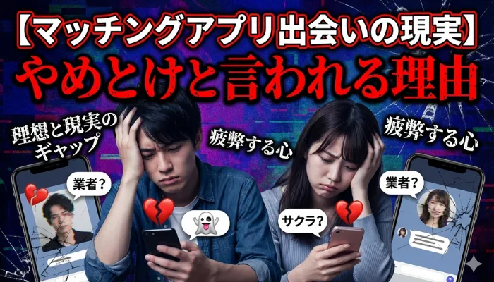 【マッチングアプリ出会いの現実】やめとけと言われる理由のアイキャッチ画像