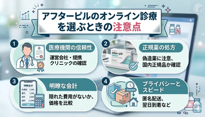 アフターピルのオンライン診療を選ぶときの注意点