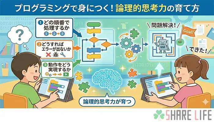 プログラミングスクールで論理的思考力が身につく過程を表す画像