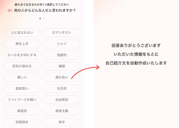 withの性格診断入力画面